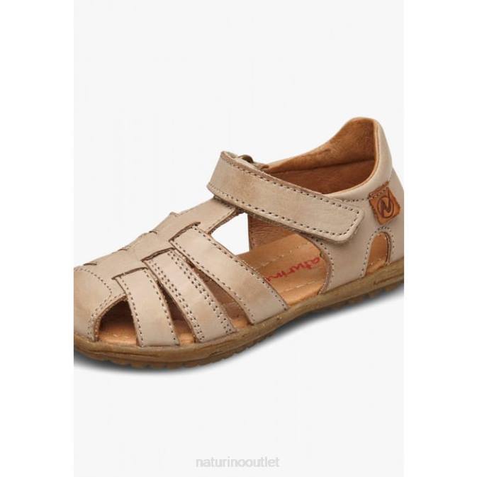Kids Naturino Dove Grey SEE Semi-Closed Leather Sandals J6T6262