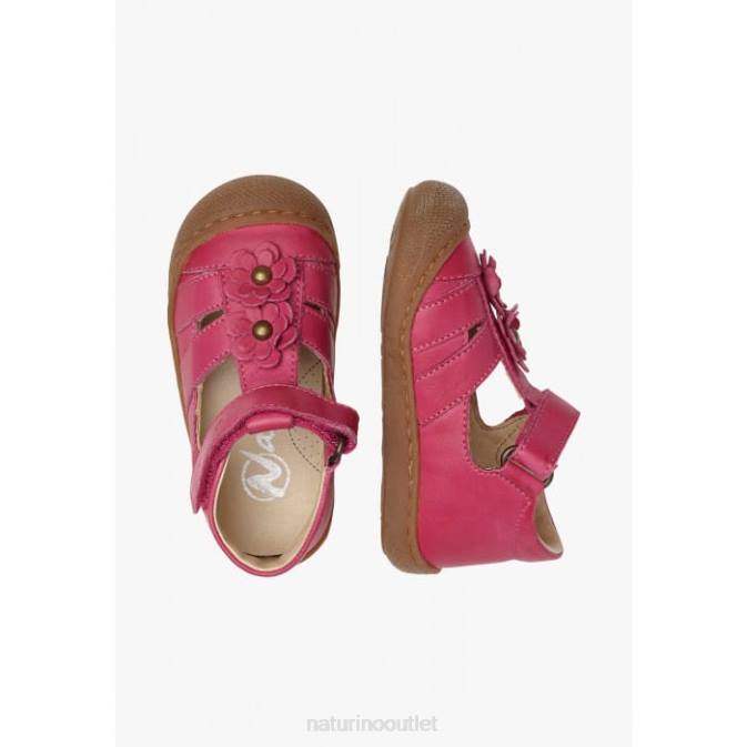 Kids Naturino Fuchsia MAGGY Semi-Closed Sandals with Applied Flowers J6T6595