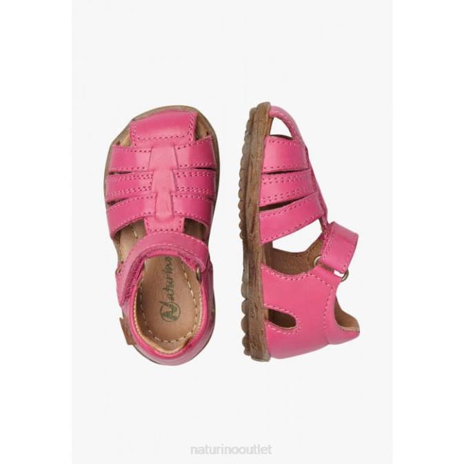Kids Naturino Fuchsia SEE Semi-Closed Leather Sandals J6T6292