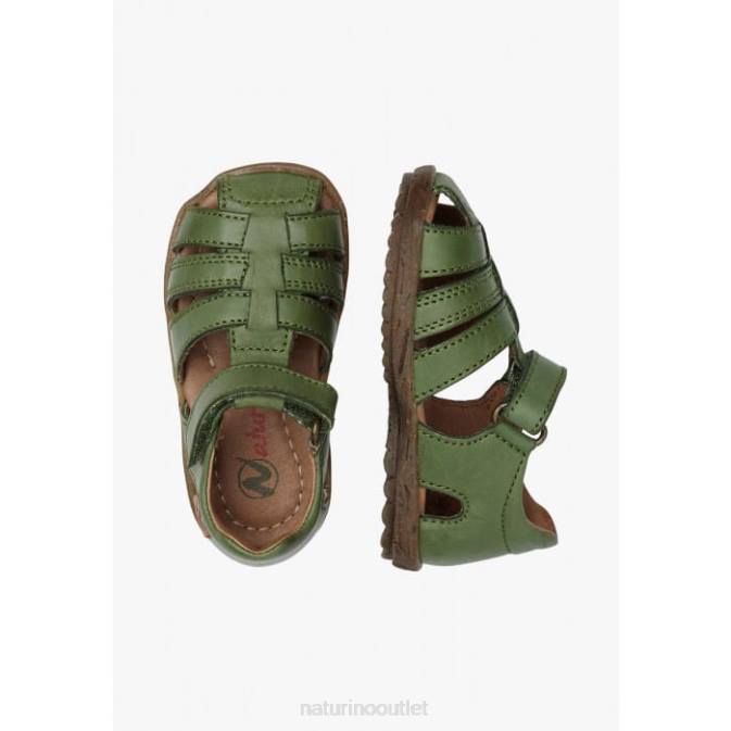 Kids Naturino Green SEE Semi-Closed Leather Sandals J6T6265