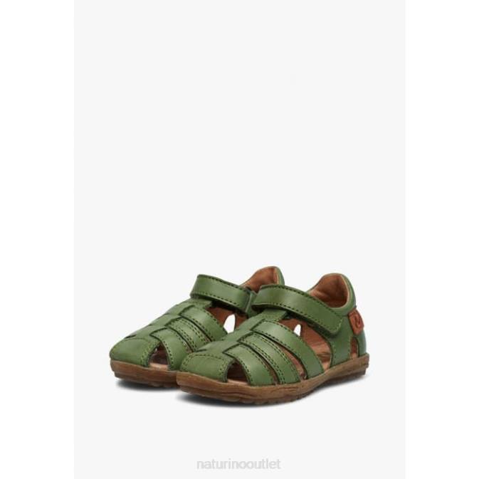Kids Naturino Green SEE Semi-Closed Leather Sandals J6T6265