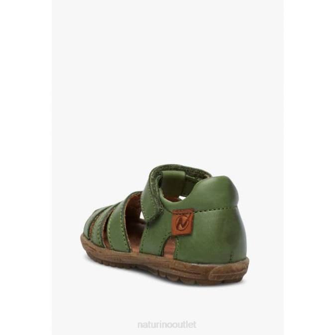 Kids Naturino Green SEE Semi-Closed Leather Sandals J6T6265