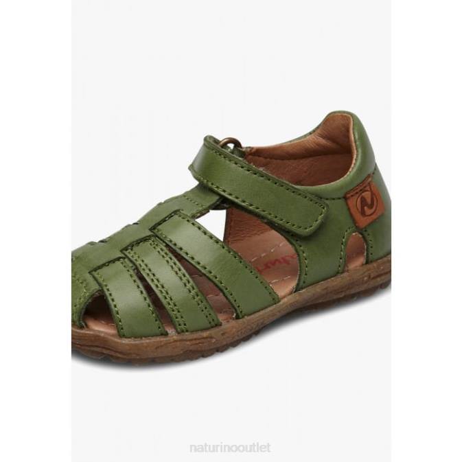 Kids Naturino Green SEE Semi-Closed Leather Sandals J6T6265