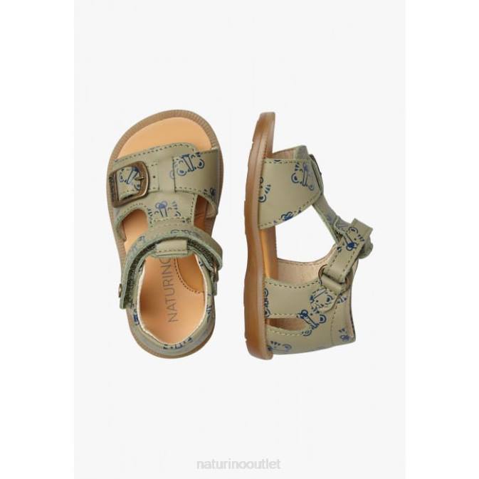 Kids Naturino Grey QUARZO Leather Sandals with Tiger Print J6T6309