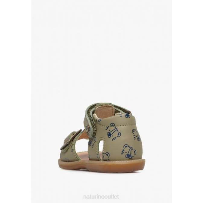 Kids Naturino Grey QUARZO Leather Sandals with Tiger Print J6T6309