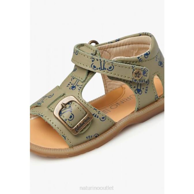 Kids Naturino Grey QUARZO Leather Sandals with Tiger Print J6T6309
