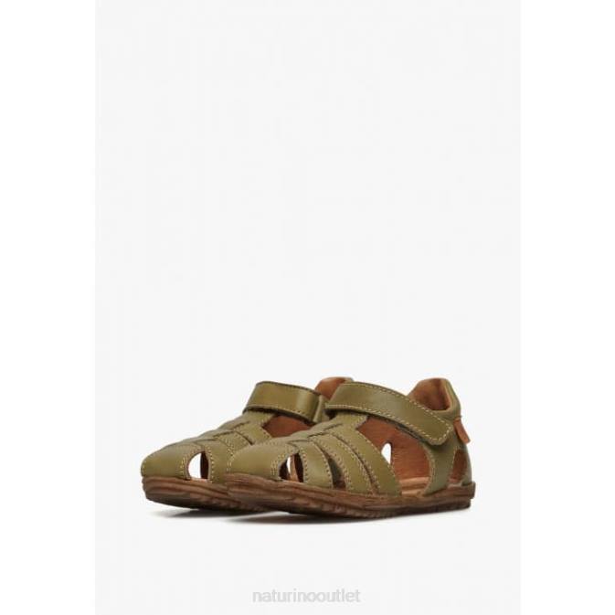 Kids Naturino Grey SEE Semi-Closed Leather Sandals J6T6351