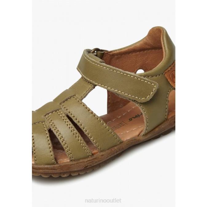 Kids Naturino Grey SEE Semi-Closed Leather Sandals J6T6351