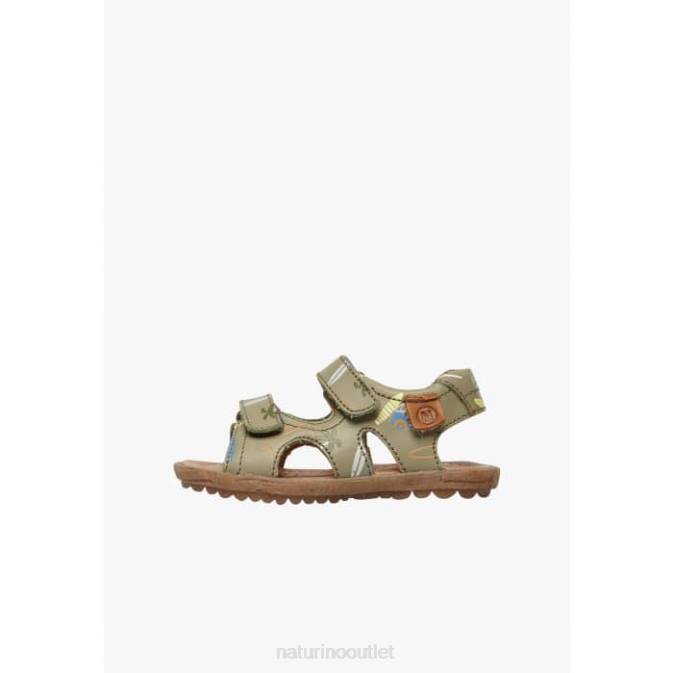 Kids Naturino Grey SKY Leather Sandals with Print J6T6304