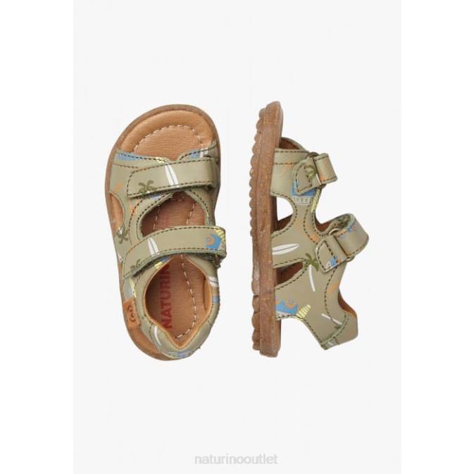 Kids Naturino Grey SKY Leather Sandals with Print J6T6304