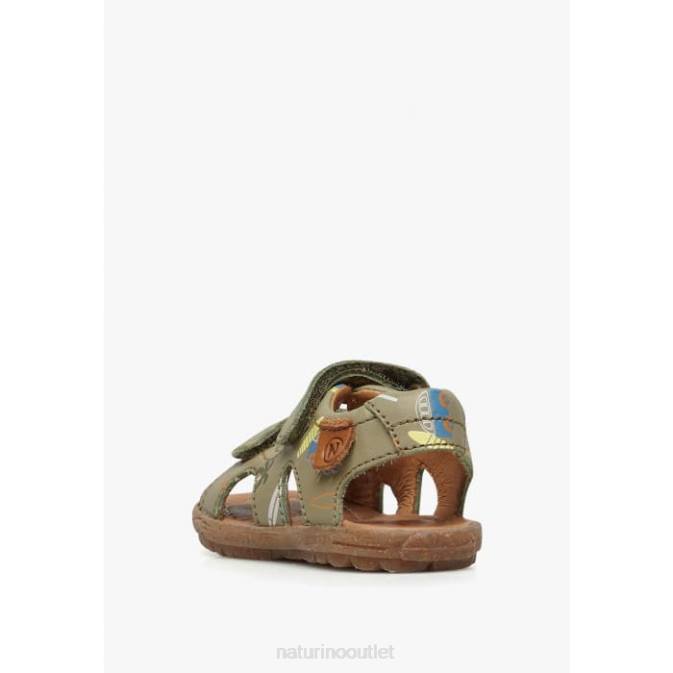 Kids Naturino Grey SKY Leather Sandals with Print J6T6304