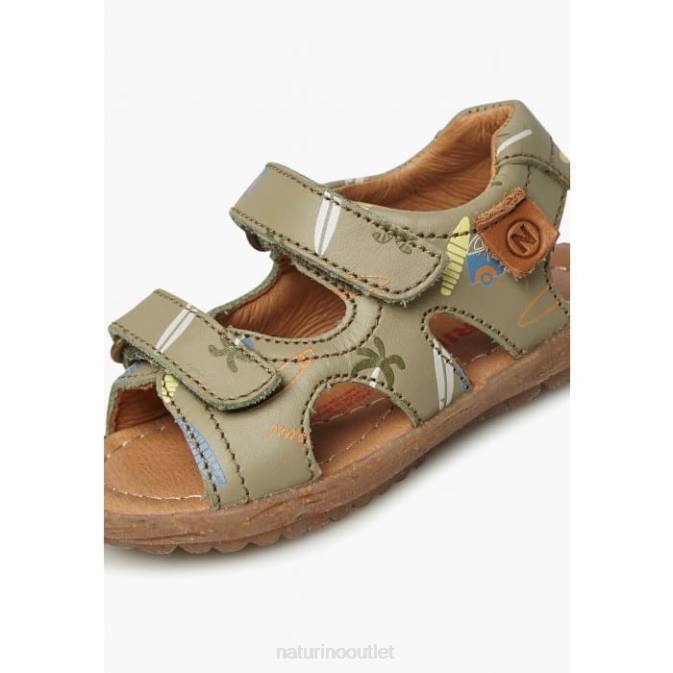 Kids Naturino Grey SKY Leather Sandals with Print J6T6304