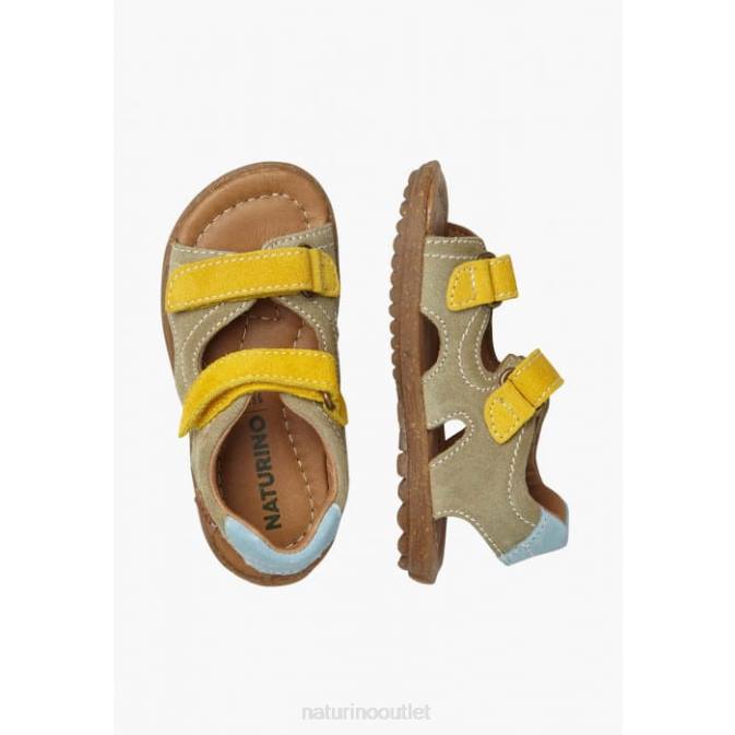 Kids Naturino Grey-Yellow SKY Suede Sandals J6T6556