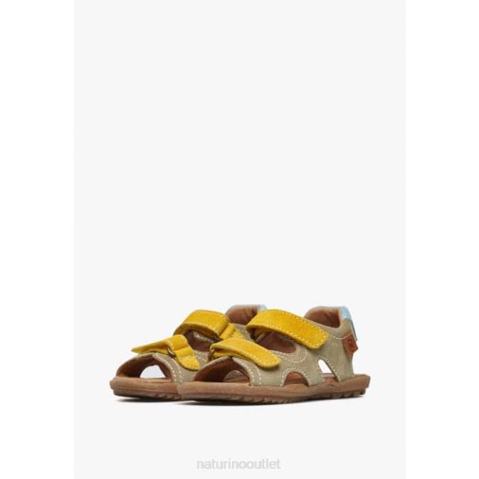 Kids Naturino Grey-Yellow SKY Suede Sandals J6T6556