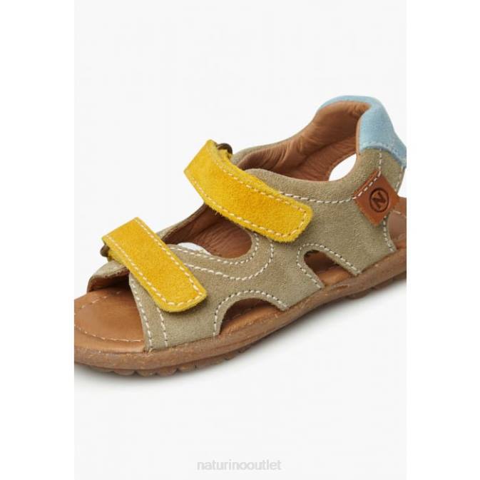 Kids Naturino Grey-Yellow SKY Suede Sandals J6T6556