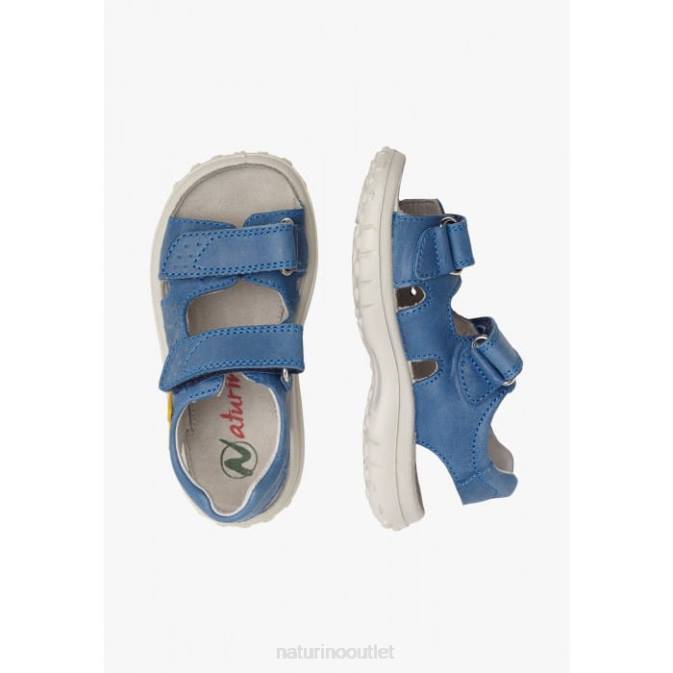 Kids Naturino Light Blue DOCK Leather Sandals with Velcro J6T6542