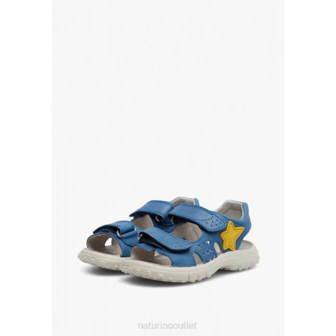 Kids Naturino Light Blue DOCK Leather Sandals with Velcro J6T6542