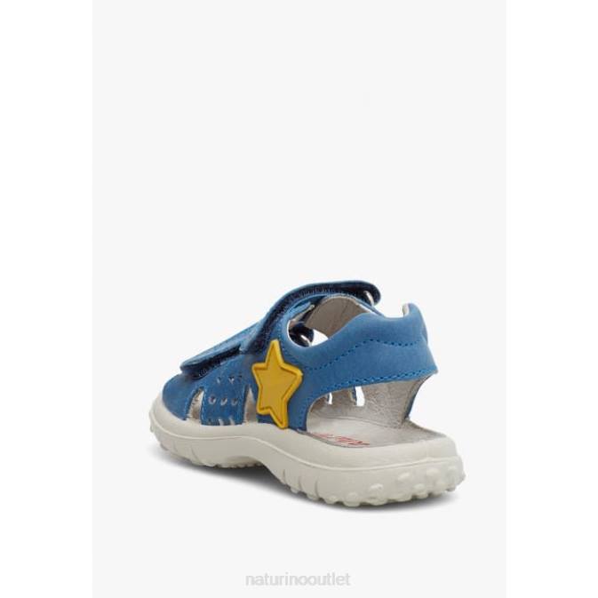 Kids Naturino Light Blue DOCK Leather Sandals with Velcro J6T6542