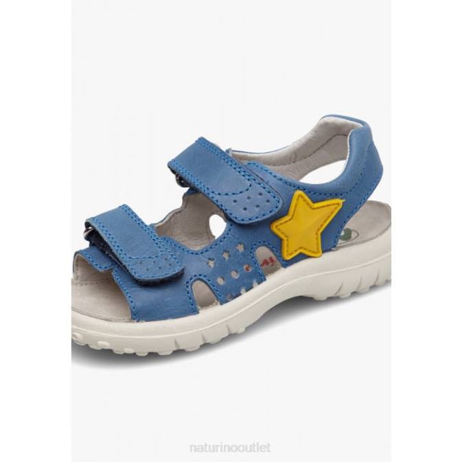 Kids Naturino Light Blue DOCK Leather Sandals with Velcro J6T6542