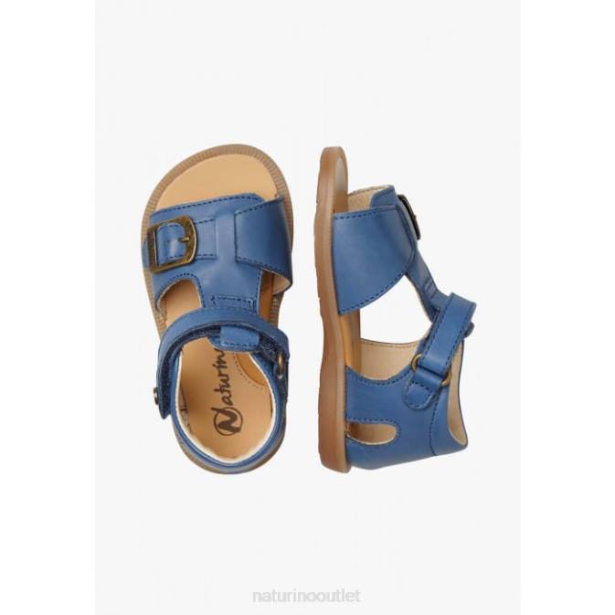 Kids Naturino Light Blue QUARZO Leather Sandals with Velcro J6T6293