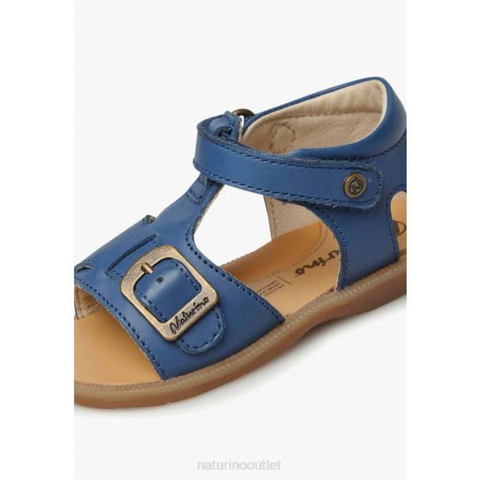 Kids Naturino Light Blue QUARZO Leather Sandals with Velcro J6T6293