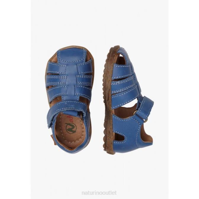 Kids Naturino Light Blue SEE Semi-Closed Leather Sandals J6T6286