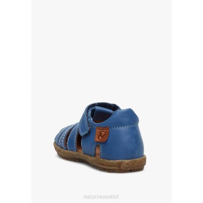 Kids Naturino Light Blue SEE Semi-Closed Leather Sandals J6T6286