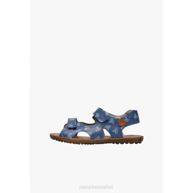 Kids Naturino Light Blue SKY Nappa Leather Sandals with Boat Print J6T6228