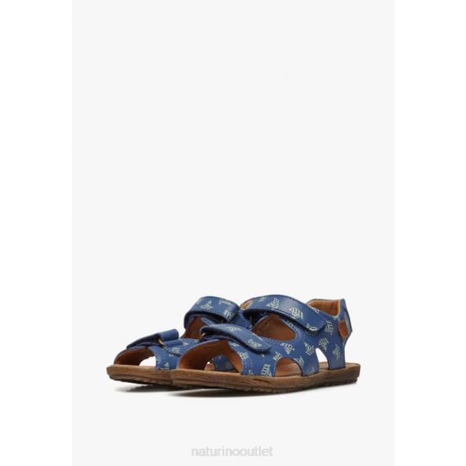 Kids Naturino Light Blue SKY Nappa Leather Sandals with Boat Print J6T6228
