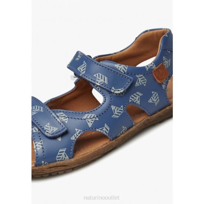 Kids Naturino Light Blue SKY Nappa Leather Sandals with Boat Print J6T6228