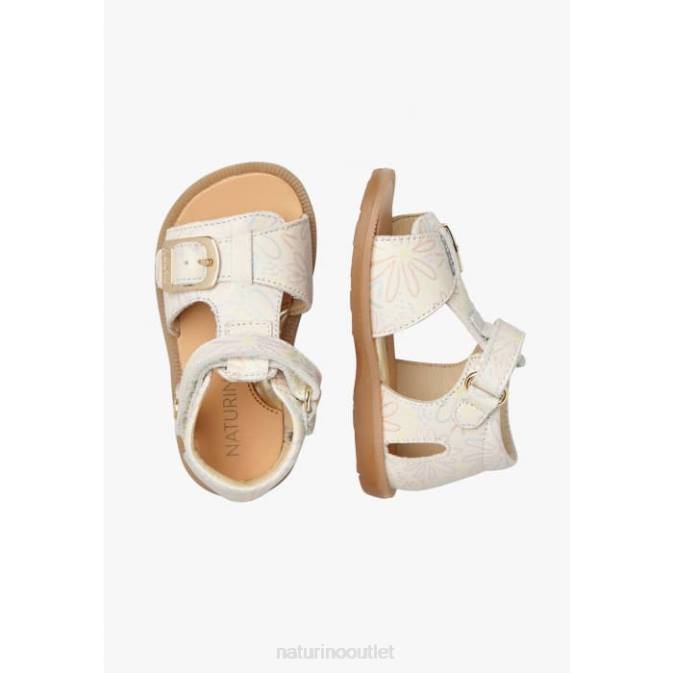 Kids Naturino Milk QUARZO Leather Sandals with Flower Print J6T6549