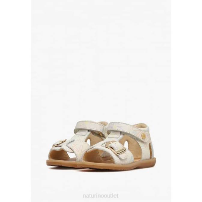 Kids Naturino Milk QUARZO Leather Sandals with Flower Print J6T6549