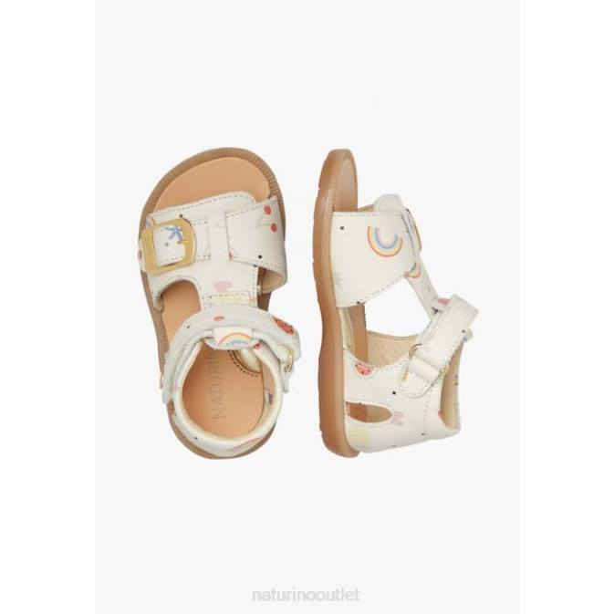 Kids Naturino Milk QUARZO Leather Sandals with Print J6T6296