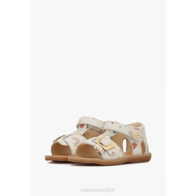 Kids Naturino Milk QUARZO Leather Sandals with Print J6T6296