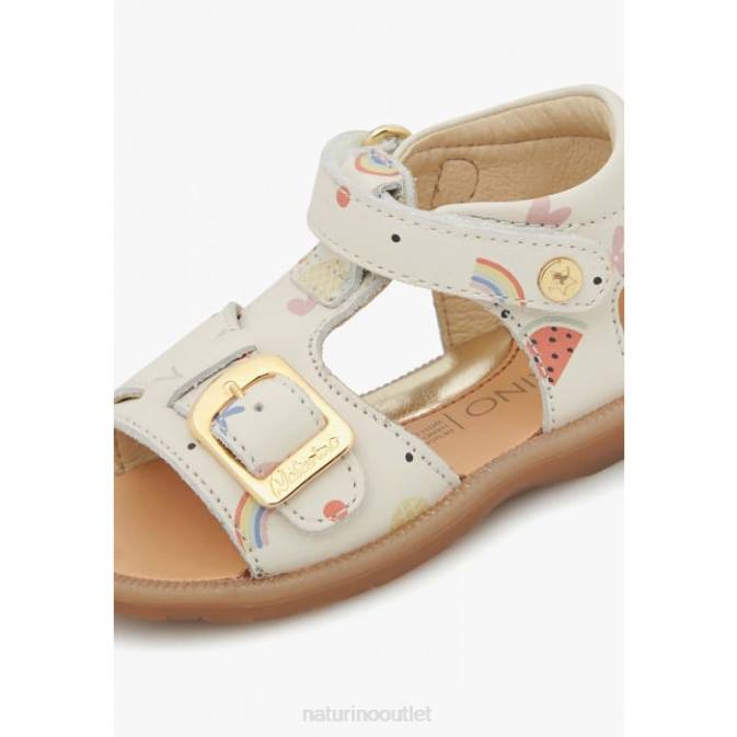 Kids Naturino Milk QUARZO Leather Sandals with Print J6T6296