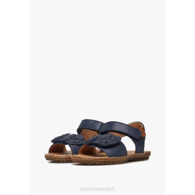 Kids Naturino Navy BEGONIA Nappa Leather Sandals with Applied Flowers J6T6334
