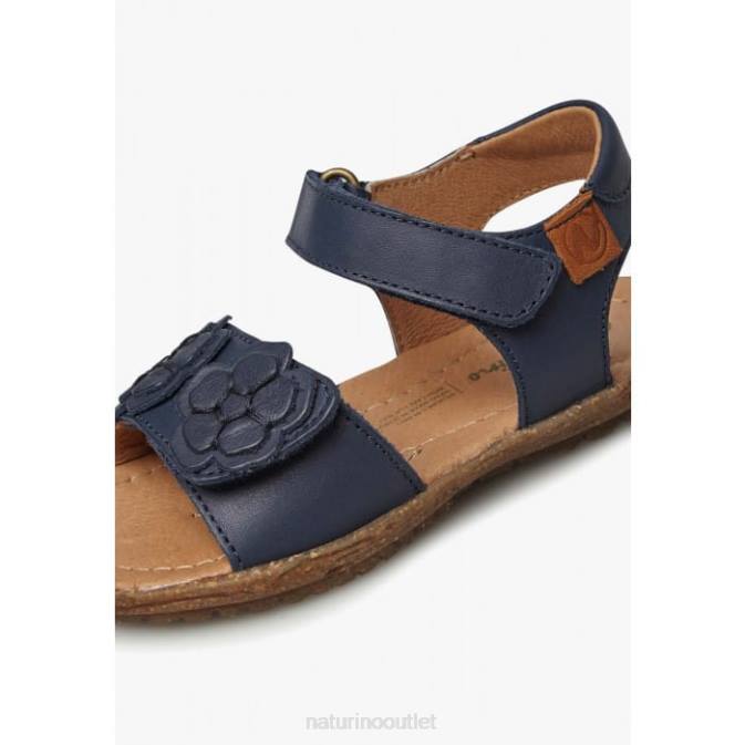 Kids Naturino Navy BEGONIA Nappa Leather Sandals with Applied Flowers J6T6334