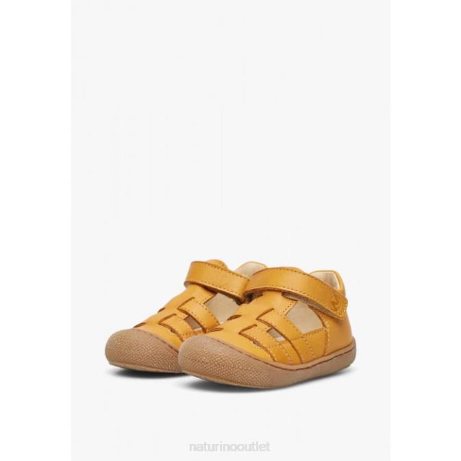 Kids Naturino Orange BEDE Leather Semi-Open Sandals J6T6346