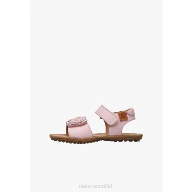 Kids Naturino Pink BEGONIA Nappa Leather Sandals with Applied Flowers J6T6229