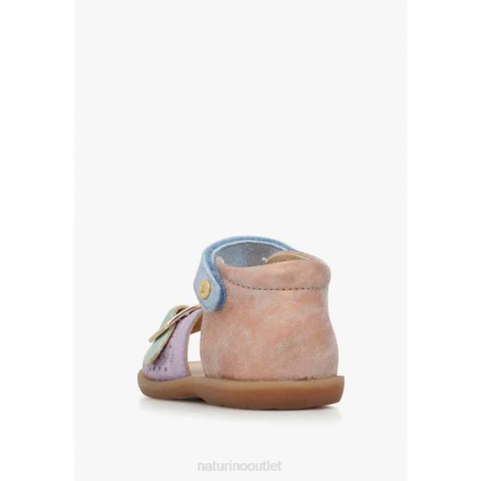 Kids Naturino Pink-Light Blue-Green JEAD Leather and Suede Sandals J6T6245