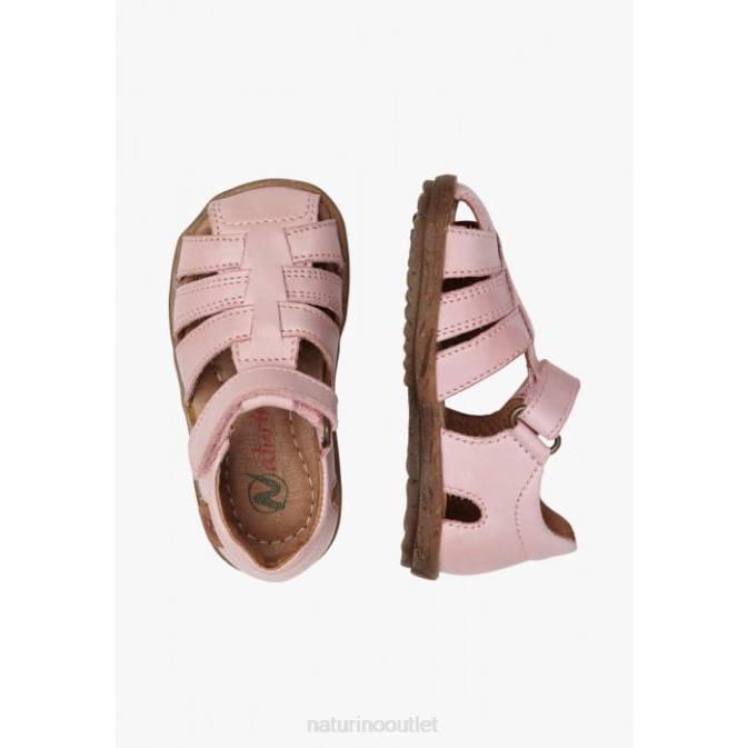 Kids Naturino Pink SEE Semi-Closed Leather Sandals J6T6261