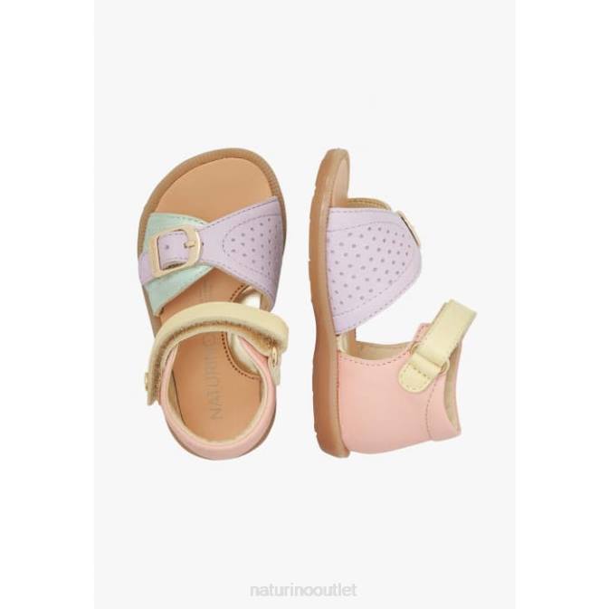 Kids Naturino Pink-Yellow-Lilac JEAD Leather Sandals J6T6247