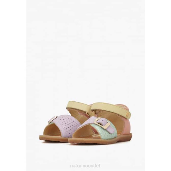 Kids Naturino Pink-Yellow-Lilac JEAD Leather Sandals J6T6247