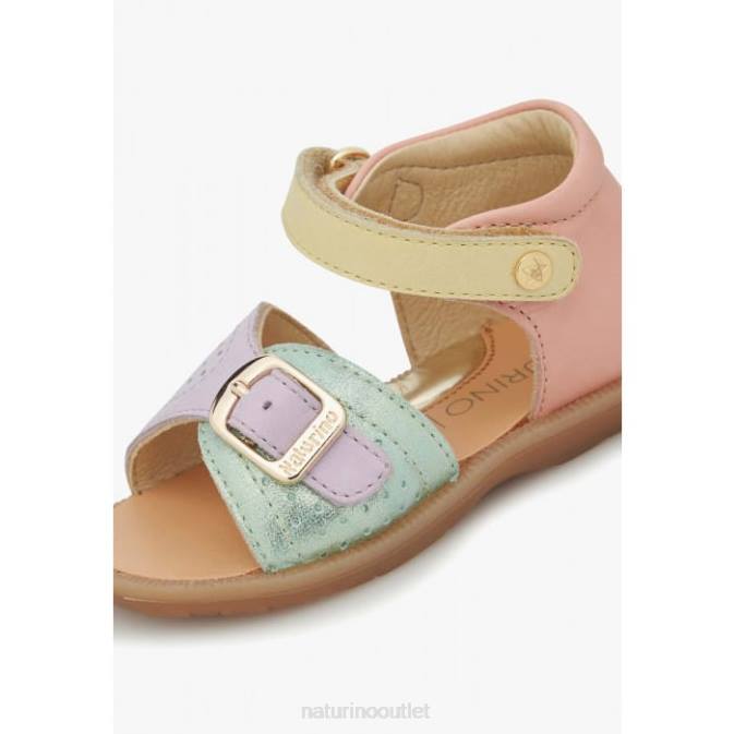Kids Naturino Pink-Yellow-Lilac JEAD Leather Sandals J6T6247