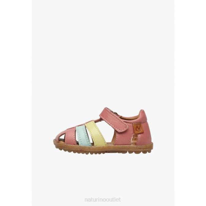Kids Naturino Pink-Yellow SEE Semi-Closed Leather Sandals J6T6302