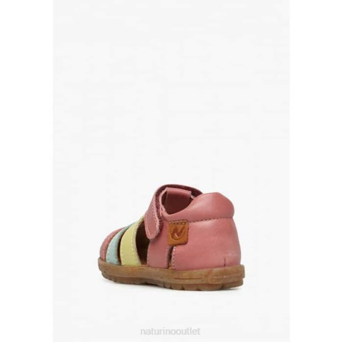 Kids Naturino Pink-Yellow SEE Semi-Closed Leather Sandals J6T6302