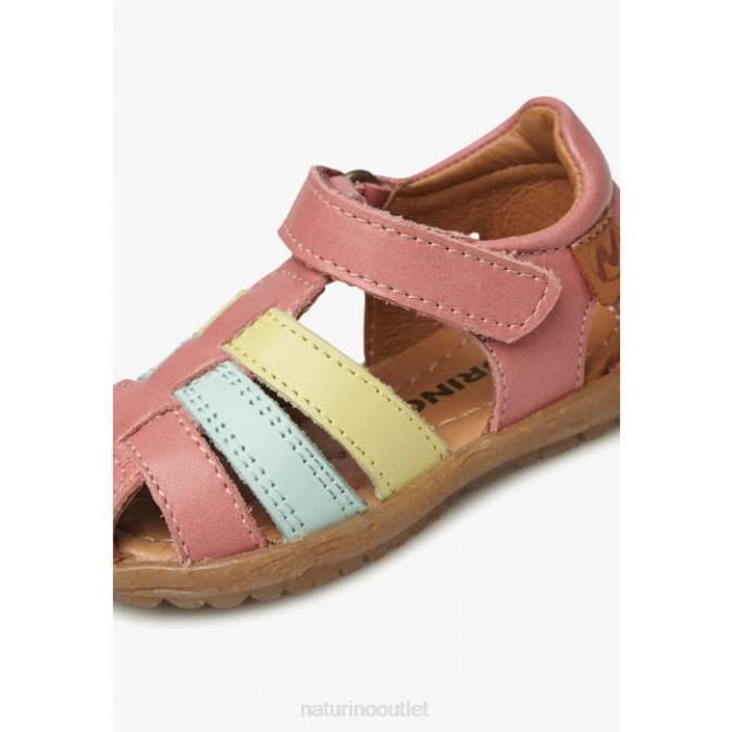 Kids Naturino Pink-Yellow SEE Semi-Closed Leather Sandals J6T6302
