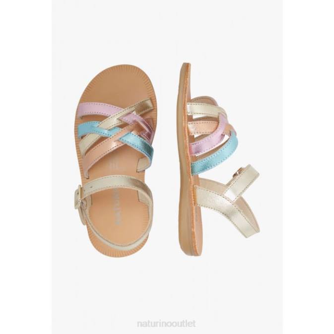 Kids Naturino Platinum VALLA Metallic Leather Sandals J6T6554