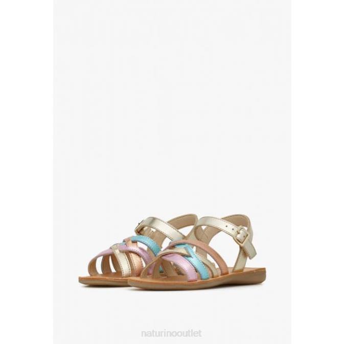 Kids Naturino Platinum VALLA Metallic Leather Sandals J6T6554