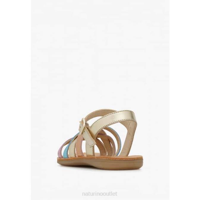 Kids Naturino Platinum VALLA Metallic Leather Sandals J6T6554